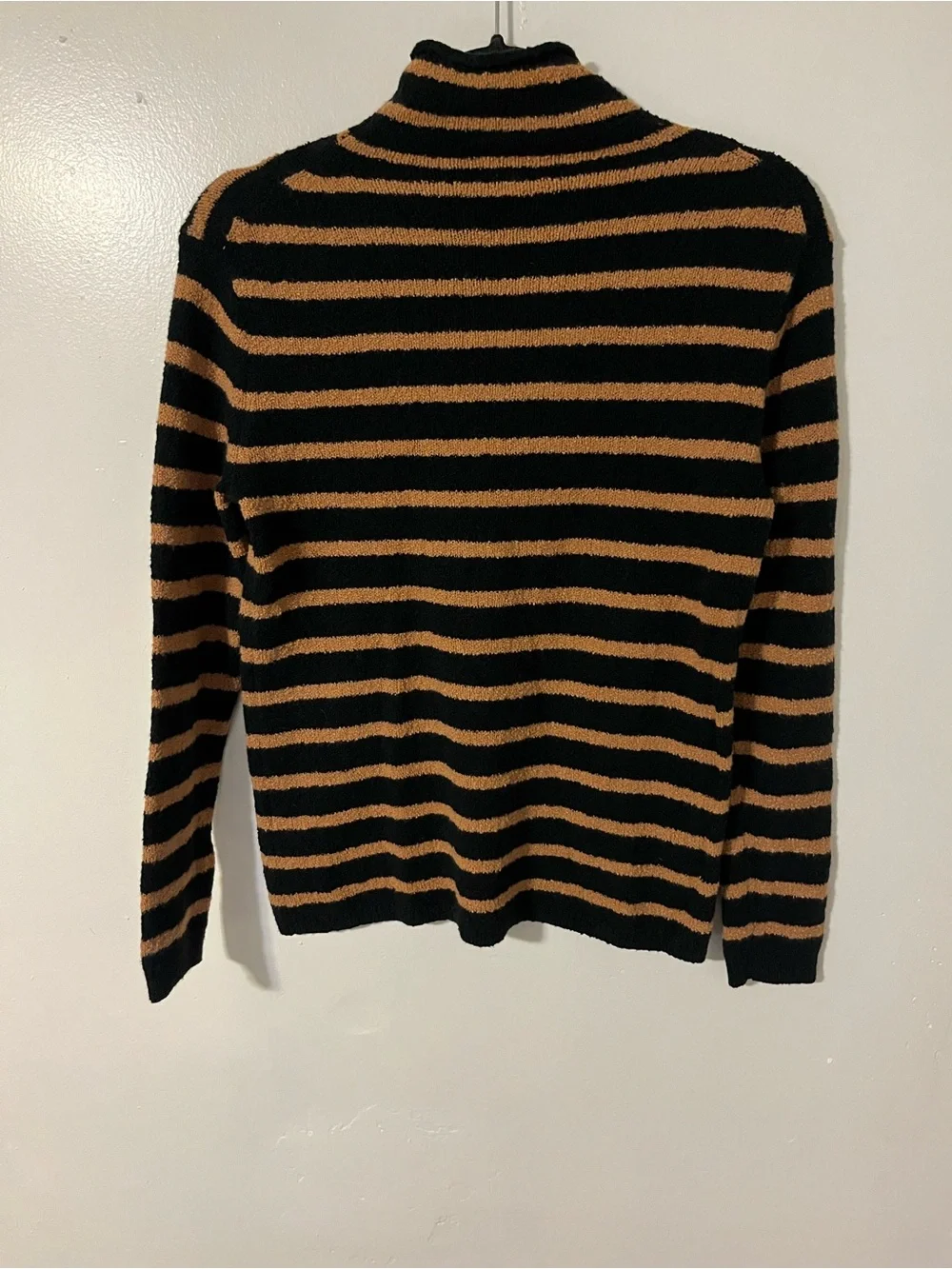 J. Crew Black and Tan Striped Turtleneck Sweater